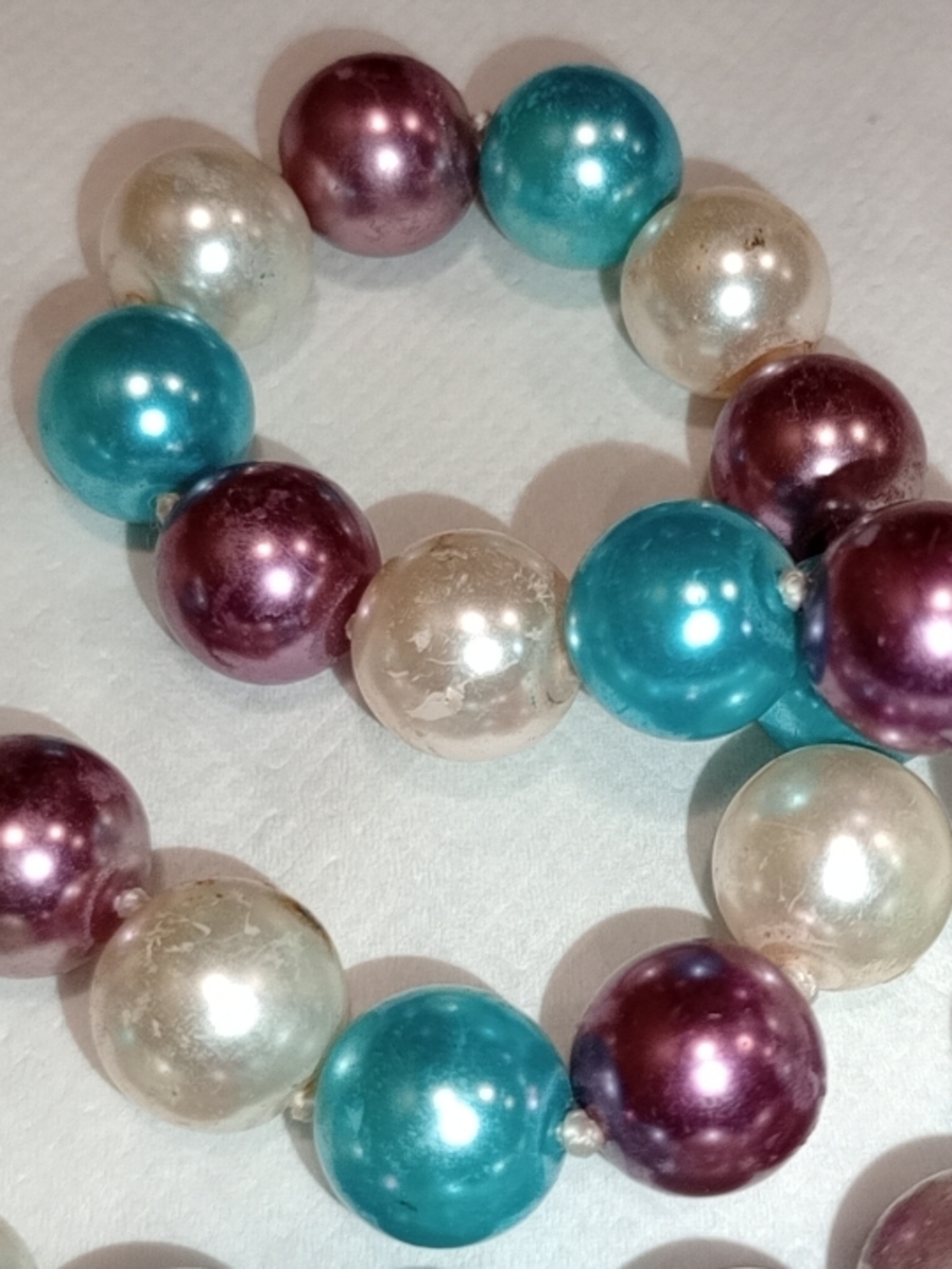 Pearl Multicolor Bead  Necklace - Teal, Purple & Ivory And Enamel Cuff Bracelet - Picture 9 of 16